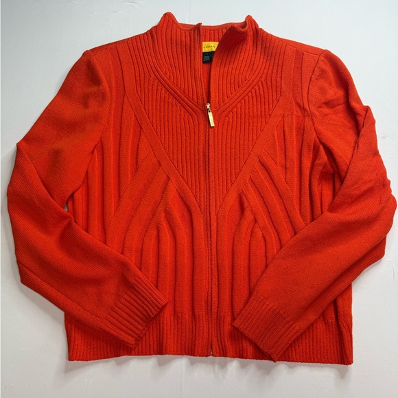 St. John Sweaters - Women’s St. John Orange full zip wool knit sweater size large